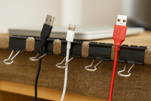 Hack Merapikan Kabel Charger dan Headphone yang Sering Melilit: Gunakan Klip Kertas (Binder Clip) di Ujung Meja